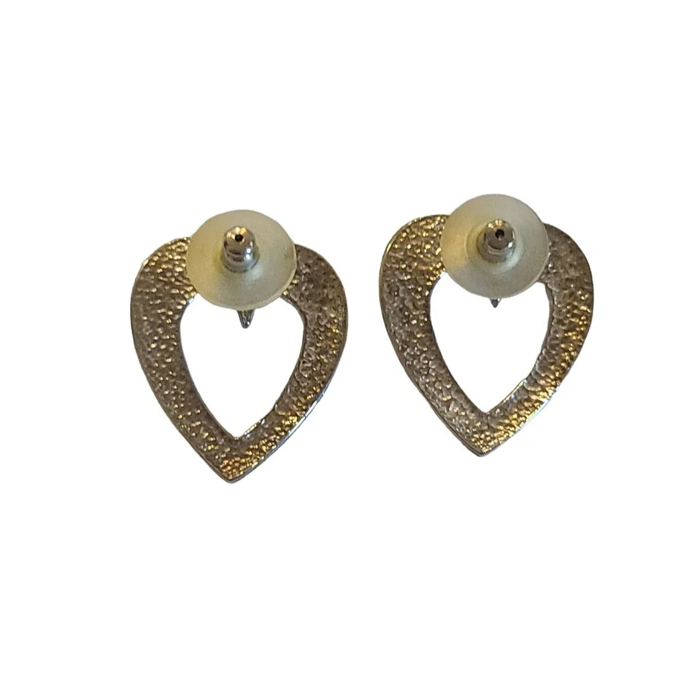 Vintage Sterling Silver 925 Large Heart Shaped Cut Out Post Pierced Earrings